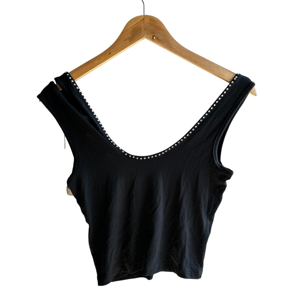 Emma & Sam Studded Black Crop Top‎ Goth Chic Large NWT Lightweight
